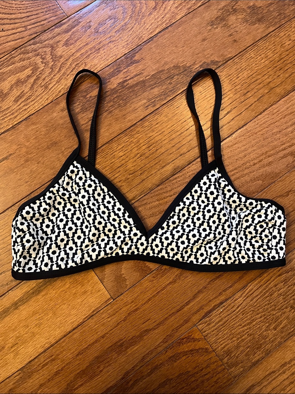Splendid Black & White V-Neck Bikini Swim Bra Top, Women's S, No Pads